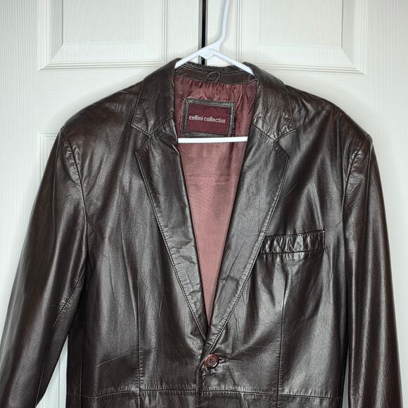 Vintage 90s Cellini Collection Men's Brown Leather Jacket Sz 40L - Picture 5 of 11